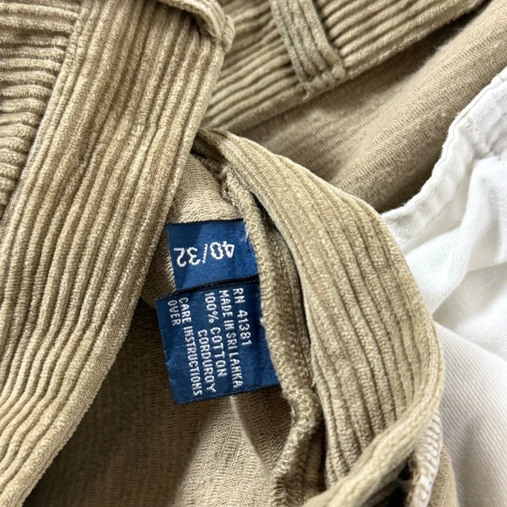 Polo Ralph Lauren Andrew Pant Baggy Wide Leg Corduroy Tan Khaki 40x32 Mens